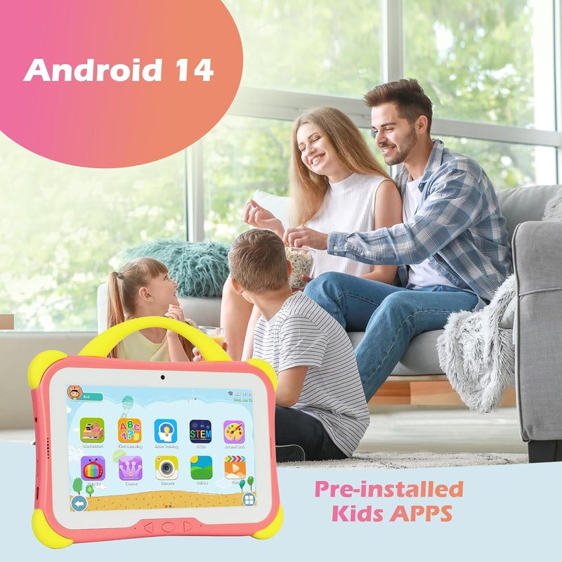 weelikeit تابلت للأطفال 7 بوصة للأطفال من 3-10 سنوات، 8GB(4+4 تمديد) RAM 64GB ROM تابلت للأطفال بنظام أندرويد 14 مع كاميرا مزدوجة، تحكم أبوي، غلاف صلب، واي فاي، يوتيوب، تطبيقات تعليمية مثبتة (وردي) - Image 5